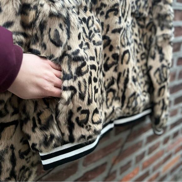 NEW Size Large Metric Units Leopard Print Real Rabbit Fur Bomber Track Jacket - Picture 4 of 8
